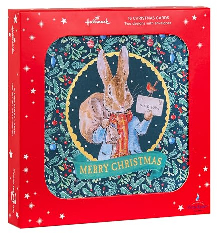 Hallmark Biglietti di Natale, confezione multipla, confezione da 16, 2 disegni, Beatrix Potter, Peter Rabbit, con buste