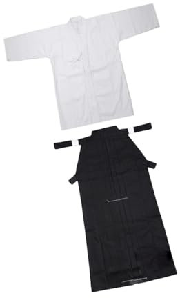 Baoblaze Kendo Uniform Set Ninjas Iaido Erwachsene Kung Fu Bekleidung Judo Aikido Samurai Hakama, Weiß und Schwarz, 160cm