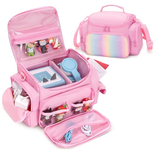 LoDrid Étui de Voyage Compatible avec Toniebox 2/1, Rose | Bandoulière et poignée, sac de rangement avec plusieurs poches pour chargeur, écouteurs et accessoires, sac uniquement