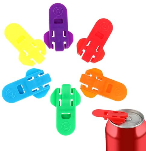 Cosmeria Juego de 6 abridores de latas de bebidas en rojo, naranja, verde, azul, amarillo y morado, cierre de lata de plástico para refrescos, cerveza y bebidas