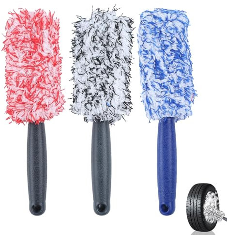 3 Pezzi Spazzola Cerchi Auto Spazzola Pulisci Cerchioni Auto 30 cm Microfibra Spazzola Ruote Spazzola Lavaggio Auto Cura Ottimale dei Cerchioni Senza Graffi per Tutti i Tipi di Cerchioni