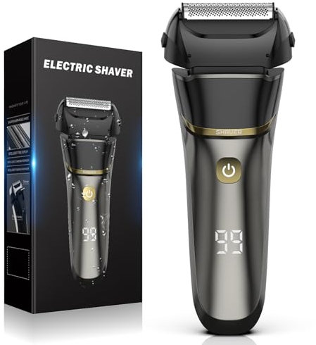 Rasierer Herren Elektrisch, Elektrorasierer für Männer, Kabelloser Wiederaufladbarer Folienrasierer mit LED-Anzeige zum Barttrimmer, Nass & Trocken Rasierer Herren Elektrisch (Silber)