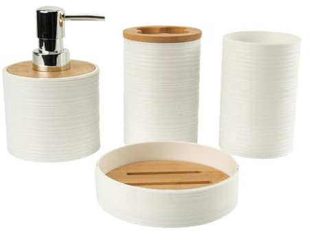 LOVIVER 4 Pezzi Accessori per Il Bagno Tazza collutorio, Arredamento Bagno Moderno, portasapone Accessorio da Bagno Set Completo per Mobile Bagno, Bianco