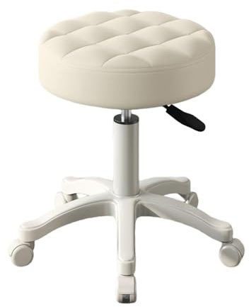 Yokawe Höhenverstellbarer runder Rollhocker mit Rollen, Kunstleder, Drehhocker für Salon, Schönheit, Zuhause und Büro, Beige
