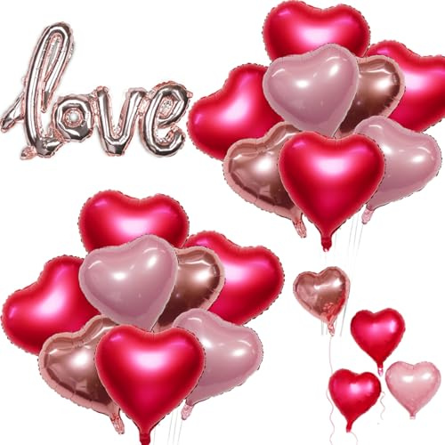 GOGOLAN 30 Stück 18In Herz Luftballons und 40In verbunden LOVE Folienballon für Romantische Nacht Valentinstag Deko Accessoires, Folie Herz geformte Ballon für Hochzeit Braut Dusche Dekorationen