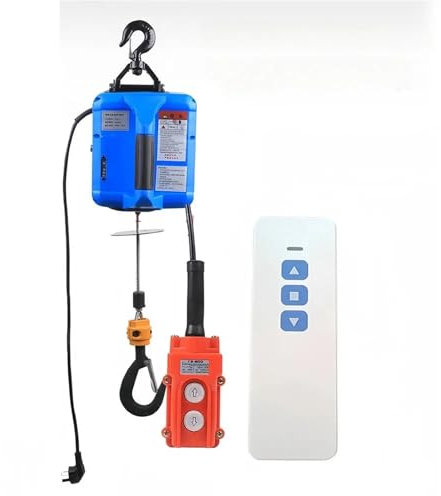 Palan Électrique Nouveau palan électrique Portable treuil électrique télécommande sans fil 220V petite grue décoration de la maison grue treuil de levage Portable treuil electrique(Blue,7M-500KG)
