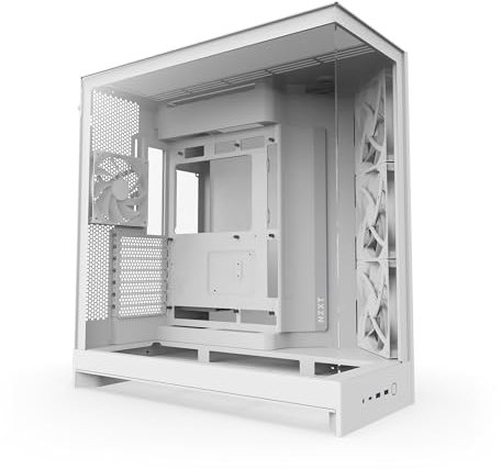 NZXT H9 Flow (2025) – Caja de PC ATX de Torre Media de Gran Flujo de Aire de Doble Cámara – Incluye 3 Ventiladores de 140 mm y 1 de 120 mm – Soporte para radiador de 420 mm – Vidrio Templado – Blanco