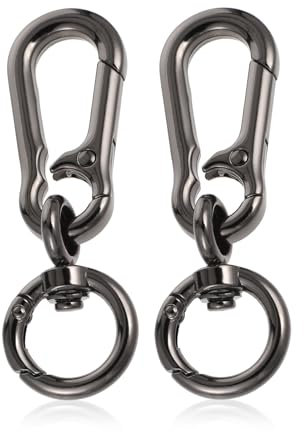 Andibro Mosquetón giratorio, 2 unidades de mosquetones de metal con articulación giratoria, cierre de mosquetón extraíble dorado, para manualidades, bolso, mochila, color negro