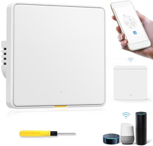 Acmerota Interruptor de luz de pared inteligente (se necesita neutro, 2 balancines), control remoto de interruptor inteligente WiFi sin Internet, compatibles con Amazon Alexa y Google Assistant.