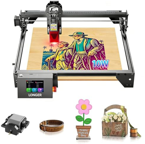 Longer RAY5 10W Laser Graviermaschine mit Luftpumpe, 10000mW Laser-Ausgangsleistung, 3,5“ Farb-Touchscreen, Offline-Steuerung über App, Gravurwerkzeug für Metall/Glas/Holz