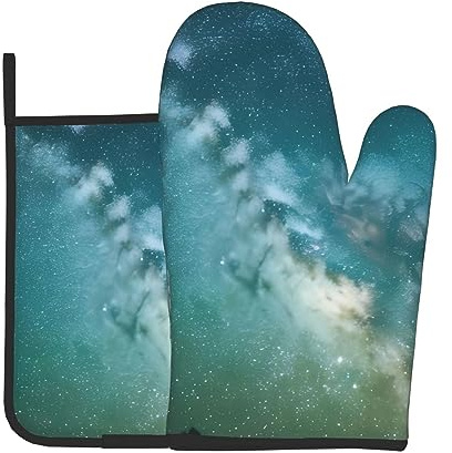 Starry Night Sky Deep Outer Space Print Oven Gloves Potholder Kitchen Cooking Baking Grilling Kitchen Decor Accessories