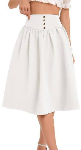 Bbonlinedress Jupe Mi Longue Femme Eté Décontractée Jupe Evasée Fluide Taille Haute Vintage pour Cocktail Soirée Casual Plage Vancances White L