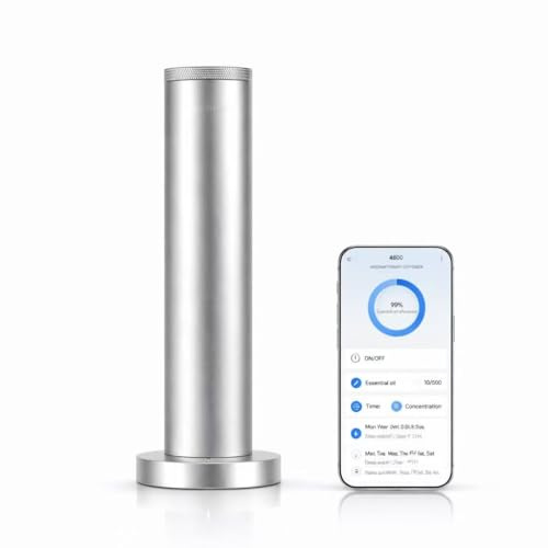 New Upgraded Waterless Scent Oil Nebulizer – Smart App & Remote Control, Covers Up to 4000 Sq Ft, Quiet Aroma Diffuser for Home, Hotel & Office, Up to 20H Runtime & Timer