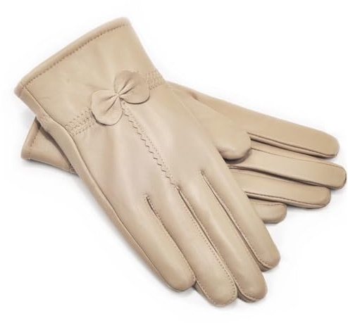 KBOLAE 1 Paar Damenhandschuhe, Leder, Samt, Handschuh, kaltes Wetter, tragbar, modisch, Handwärmer, Radfahren, Fahren, Dekoration, Beige