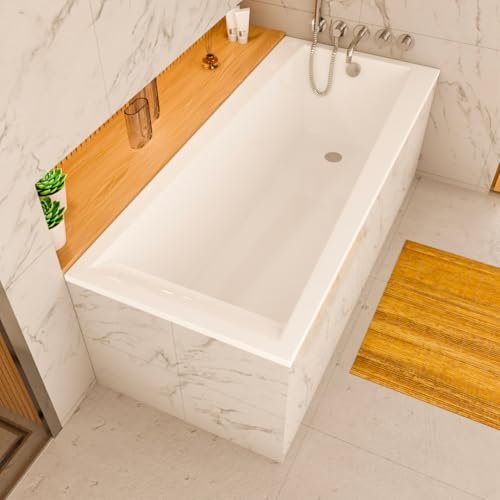 ECOLAM Badewanne 170x75 cm LINDA Wanne Acrylwanne Rechteck Acryl Sanitäracryl weiß + Styroporverkleidung befliesbar + Ablaufgarnitur Ab- und Überlauf Automatik Alcaplast Füße Silikon Set
