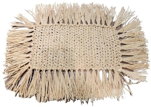 JTKSSCS Tovagliette Americane 6 tovagliette in Rafia rettangolari con Nappe, sottobicchieri all'Uncinetto 48 x 34 cm
