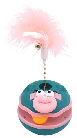 Hogvinnatil Boule Interactive pour Chats | Jouet Rotatif Stimulant avec Boule, d'intérieur avec Plumes et Cloche pour Exercice et Plaisir