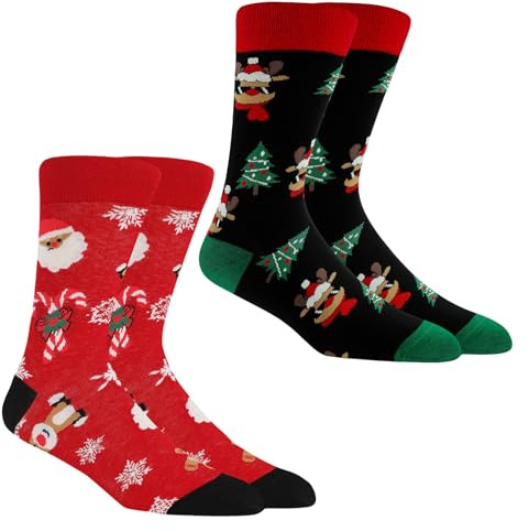 2 paia di calzini natalizi da donna e da uomo, calzini di cotone per Natale San Nicola regali, Christmas Socks set con motivo natalizio, calzini natalizi colorati morbidi piccoli regali per Away(39-42