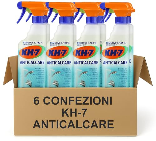Anticalcare per KH-7 Bottiglia da 750 ml – Confezione di 6 Pezzi – Rimuove il 100% del Calcare – Detergente Professionale per Bagno, Doccia, Rubinetti, Piastrelle e Cucina