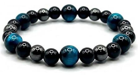 KAROO EARTH JEWELLERY Triple Protection Bracelet for Men and Women | Genuine Black Obsidian, Tiger Eye, and Hematite | 8mm Beaded Crystal Bracelet for Protection, Grounding, and Confidence