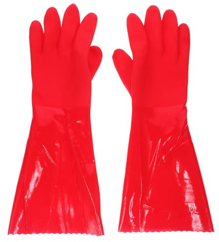 SEWOART 2pcs Heavy Duty Reusable Kitchen Cleaning Gloves Thickened Non-slip Household Dishwashing and Gardening Gloves with Elastic Fit and Textured Grip Red with Fleece Lining