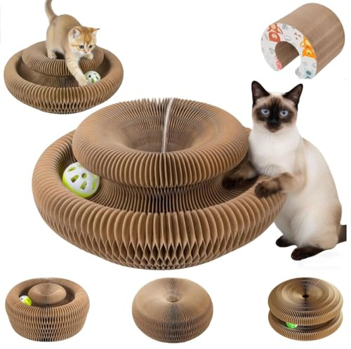 Kratzkokon für Katzen,Katzenspielzeug Selbstbeschäftigung,2 in 1 Cat Kratzbrett mit Glöckchen,Foldable Convenient Cat Scratcher,Cat Scratcher Cardboard House,Kratzpappe für Katzen (1pc)