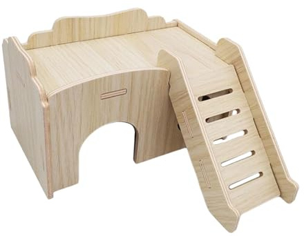 WUUISDNX Geräumiges Hamsterhaus mit Zubehör, Spielzeug und Belüftung zum Knabbern und Verstecken. Abnehmbares Versteck für Rennmäusekäfige, Holzfarbe, 17 x 18.5 x 10 cm