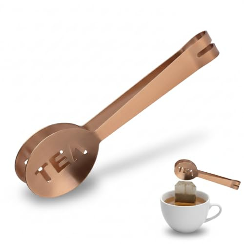 Tea Bag Squeezer Tool, Rose Gold Tea Bag Squeezer Tongs Strainer | Stainless Steel, Mini Sugar Clip, Multipurpose Kitchen and Bar Tool for Ice Cubes, Lemon Slices, And More