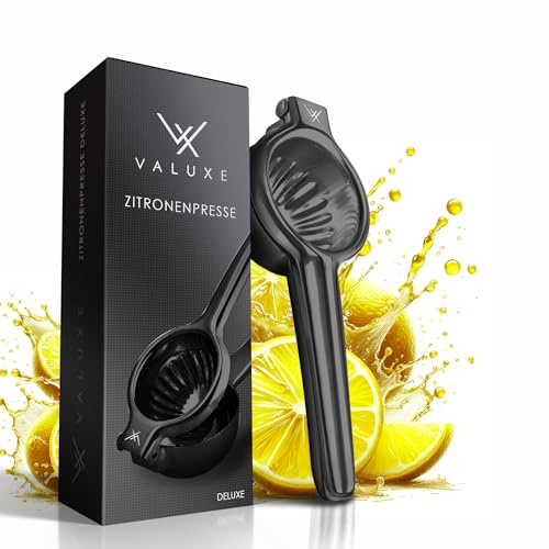 VALUXE® Zitronenpresse Edelstahl Black Edition spülmaschinengeeignet | Hand Zitruspresse für Zitronen, Limetten & kleine Orangen - Limetten-Presse, Citrus Handpresse, Lemon Squeezer schwarz