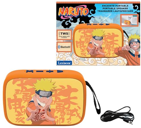 Lexibook, Naruto Enceinte Bluetooth Portable, BT018NALXB | Sans fil, stéréo TWS, USB-C, carte SD/TF, Batterie rechargeable, micro intégré, Orange
