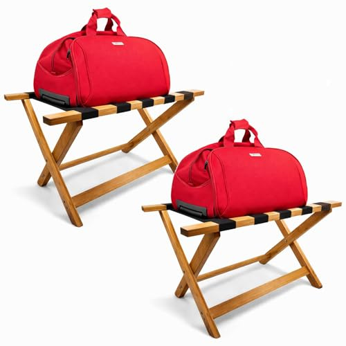 VIRSUS 2 Porta Valigie Pieghevoli in Legno Bamboo con 5 Cinghie, misura 65x36x36 cm, Cavalletto Sgabello Reggivaligia, per Bagagli, Valigie in Hotel, B&B, Albergo, Camera da Letto -NA7880F
