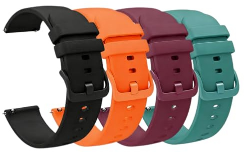 UIEXEA 4 Pièces 22mm Bracelets de Montres Silicone, Bracelet Montre Xiami, Bracelets Minces à Dégagement Rapide en Même Couleur Homme Femme