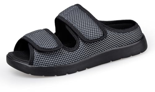 JEBUKTXE Sandali Diabetici Donna Uomo Scarpe Ortopediche Larghe Ciabatte Estive a Strappo Sandali Riabilitativi Apertura per Piedi Gonfi Grigio 37 38