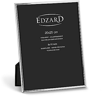EDZARD Bilderrahmen Genua (Foto 20x25 cm) versilbert anlaufgeschützt | Silberrahmen für Fotos 20x25 cm, Samtrücken, 2 Aufhänger, zum Stellen und Hängen, Fotorahmen, Portraitrahmen