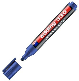 Edding 330 Marcatore Permanente, Blu, 10Pz, Punta a Scalpello 1-5 Mm, Impermeabili, per Cartone, Plastica, Vetro, Legno, Metallo e Tessuto