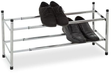 Premier Housewares Extendable Shoe Rack | Two Tier Shoe Stand | Angled Shelves of Shoe Racks Storage | Spacious Under Stairs Shoe Storage Stackable Shoes Organiser