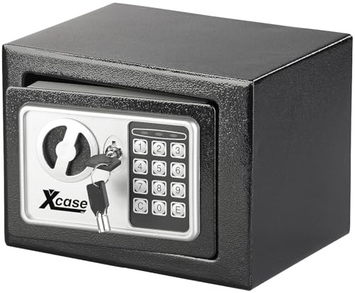 Xcase Mini Tresor mit Code: Stahlsafe Digit. Code-Schloss, 2 Tresor-Schlüssel, 5 Lit, 23x17x17cm (Geldtresor, Möbelsafe, klein)