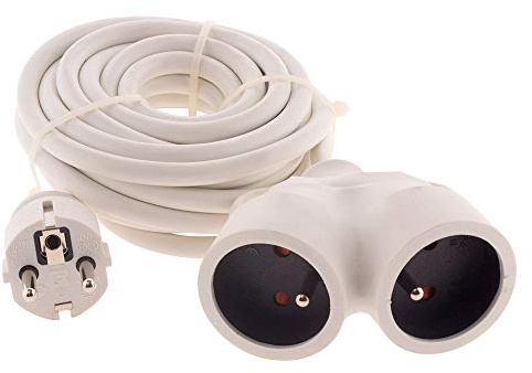 Prolongateur Bi tête 3G1,5mm² - Blanc 3m - 1 Prise mâle + 2 Prises Femelle - Blanc - Zenitech