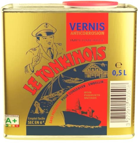 Le Tonkinois VERNIS farblos | bewährter Naturöl-Lack für den Innen und Aussenbereich, schichtbildend und sehr glänzend | Bootslack, Holzlack und Lack für Küchenarbeitsplatte (0,5 Liter)