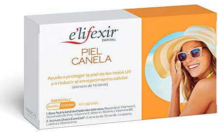 Elifexir Esenciall Piel Canela, Ayuda a Proteger la Piel de los Rayos UV y a Reducir en Envejecimiento Celular, Con extracto de Té Verde, 40 cápsulas
