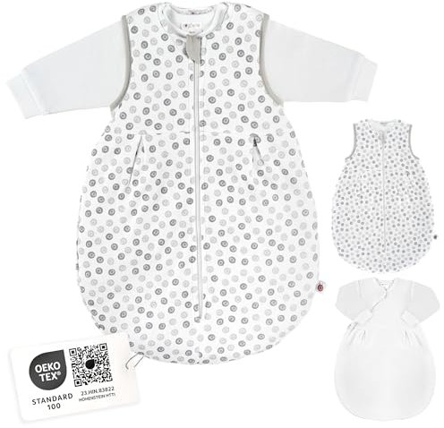 Coconette - Schlafsack für Neugeborene (2-teilig), Schlafsack, 4 Jahreszeiten, für Sommer und Winter, 100% Baumwolle, 3,5 Tog, Größe 3-6 Monate (62-68), Weiß, Grau