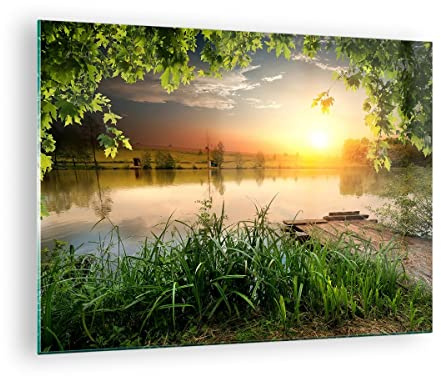 Bilder auf Glas 70x50cm Wandbild Glasdruck Landschaften Brücken - 3914 | Brücke See Klein Modern Dekoration Wohnzimmer Schlafzimmer Küche Wanddeko Kunstdruck Art Wall Decor ARTTOR