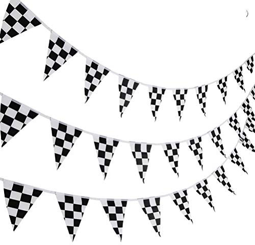 nuoshen 10 Meters Racing Flags,Black and White Checkered Flag 38 Pieces Racing Banners Party Flag