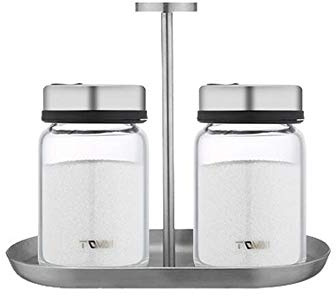 Salt and Pepper Shakers with Adjustable Pour Holes, 250ml Set of 2 with Stand