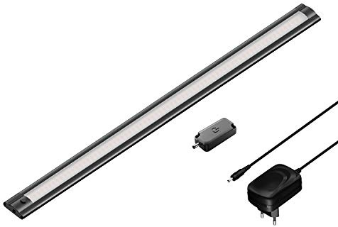 ledscom.de LED Unterbau-Leuchte SIRIS schwarz matt mit Netzteil und Touch-Dimmer, flach, 50cm, 531lm, warmweiß