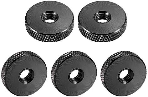 uxcell Flat Knurled Nut - M6 x 20mm x 5mm Thumb Nuts Lock Adjusting Nuts Aluminum Alloy Black 5Pcs