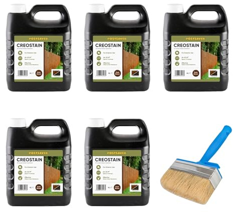 Postsaver Creostain Creocote Oil-Based Wood Treatment | Creosote Substitute | Wood Stain and Preserver | Ideal for Fence Treatment | Low VOC | 20L + Brush (Dark Brown)