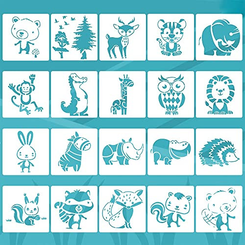 20 Teile Malen Schablone,Tiere Malschablonen,Schablonen Tiere Malen,Wiederverwendbare Schablonenkunststoff Malschablonen,Verwendet Für Diy,Bastelclipart,Kunsthandwerk,Wanddekoration