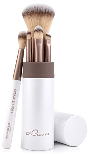 Luvia, set di pennelli da trucco da viaggio, set Macchiato, 5 pennelli da trucco inclusi pennelli da trucco, cigna, vegano (bianco/macchiato)