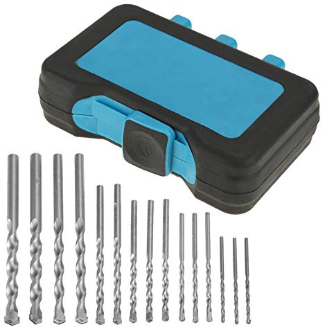 Mauerwerksbohrer-Set, 15 Stück 3-10 Mm Hartmetallspitze Schneckenbohrer-Set für Betonziegel-Fliesen Blaue Kunststoff-Box-Verpackung